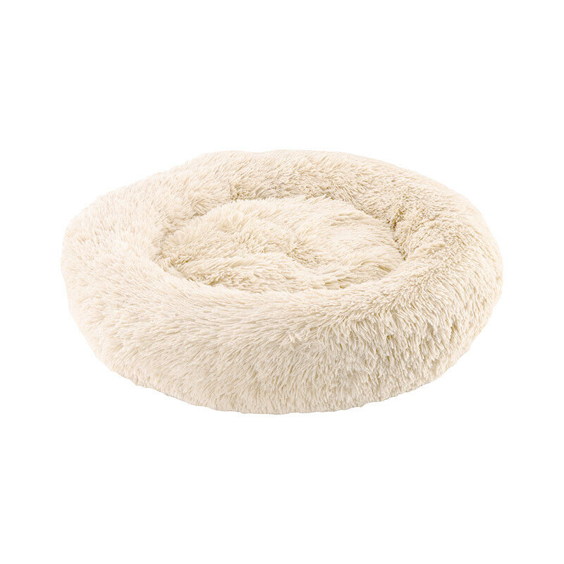 PawfectFriend Calming Donut Bed – Plush Fluffy Cushion for Dogs & Cats, Medium 50cm (Cream)