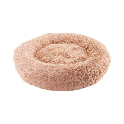 PawfectFriend Calming Donut Bed – Plush Fluffy Cushion for Dogs & Cats, Medium 50cm (Peach)