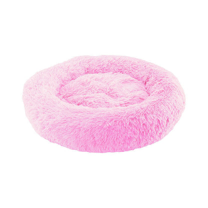 PawfectFriend Calming Donut Bed – Plush Fluffy Cushion for Dogs & Cats, Medium 50cm (Pink)