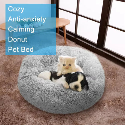 PawfectFriend Calming Donut Bed – Plush Fluffy Cushion for Dogs & Cats, Medium 50cm (Grey)