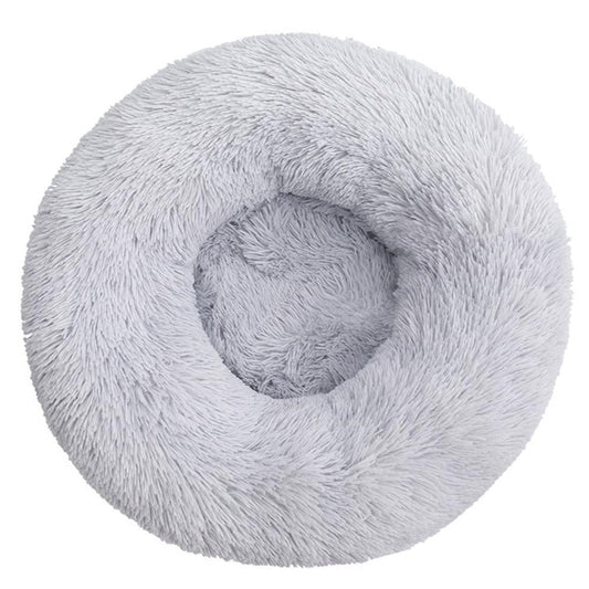 PawfectFriend Calming Donut Bed – Plush Fluffy Cushion for Dogs & Cats, Medium 50cm (Light Grey)