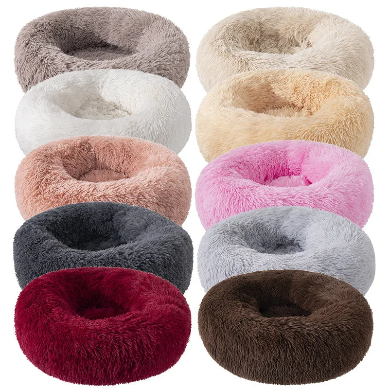 PawfectFriend Calming Donut Bed – Plush Fluffy Cushion for Dogs & Cats, Large 60cm (Grey)