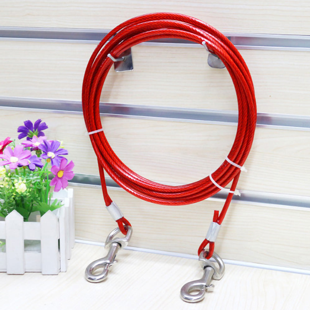 5M Dog Tie Out Cable Leash Lead Tangle-Free Outdoor Yard Walking Running - Red