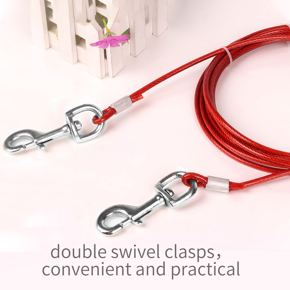 5M Dog Tie Out Cable Leash Lead Tangle-Free Outdoor Yard Walking Running - Red