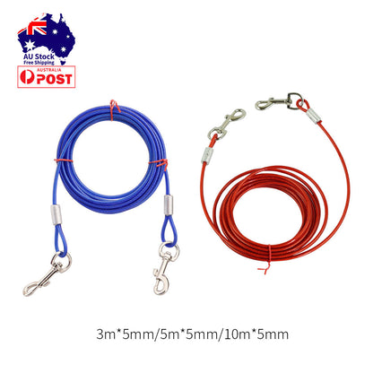 5M Dog Tie Out Cable Leash Lead Tangle-Free Outdoor Yard Walking Running - Red