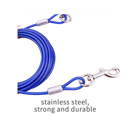 5M Dog Tie Out Cable Leash Lead Tangle-Free Outdoor Yard Walking Running - Blue