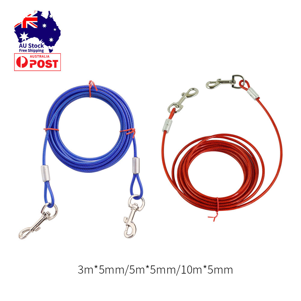 5M Dog Tie Out Cable Leash Lead Tangle-Free Outdoor Yard Walking Running - Blue