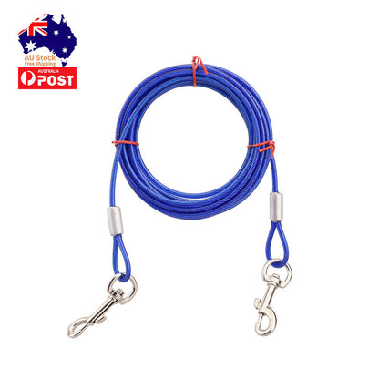 3M Dog Tie Out Cable Leash Lead - Tangle-Free Outdoor Yard Walking Running - Blue