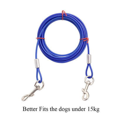 3M Dog Tie Out Cable Leash Lead - Tangle-Free Outdoor Yard Walking Running - Blue