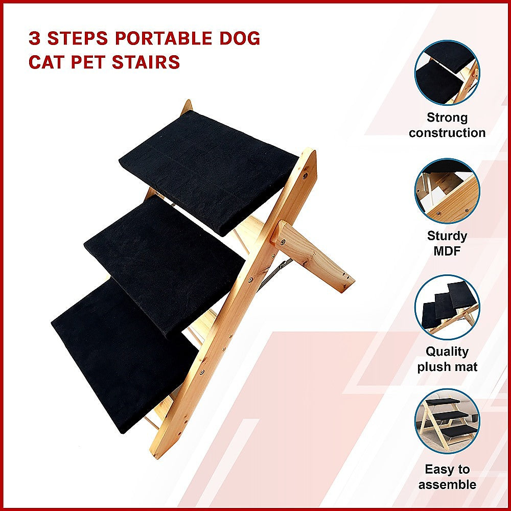 3 Steps Portable Dog Cat Pet Stairs - Easy Access for Small & Older Pets