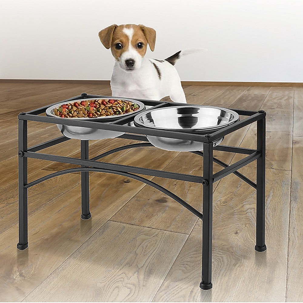 Dual Elevated Raised Pet Bowl - Stainless Steel