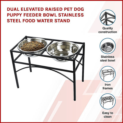 Dual Elevated Raised Pet Bowl - Stainless Steel