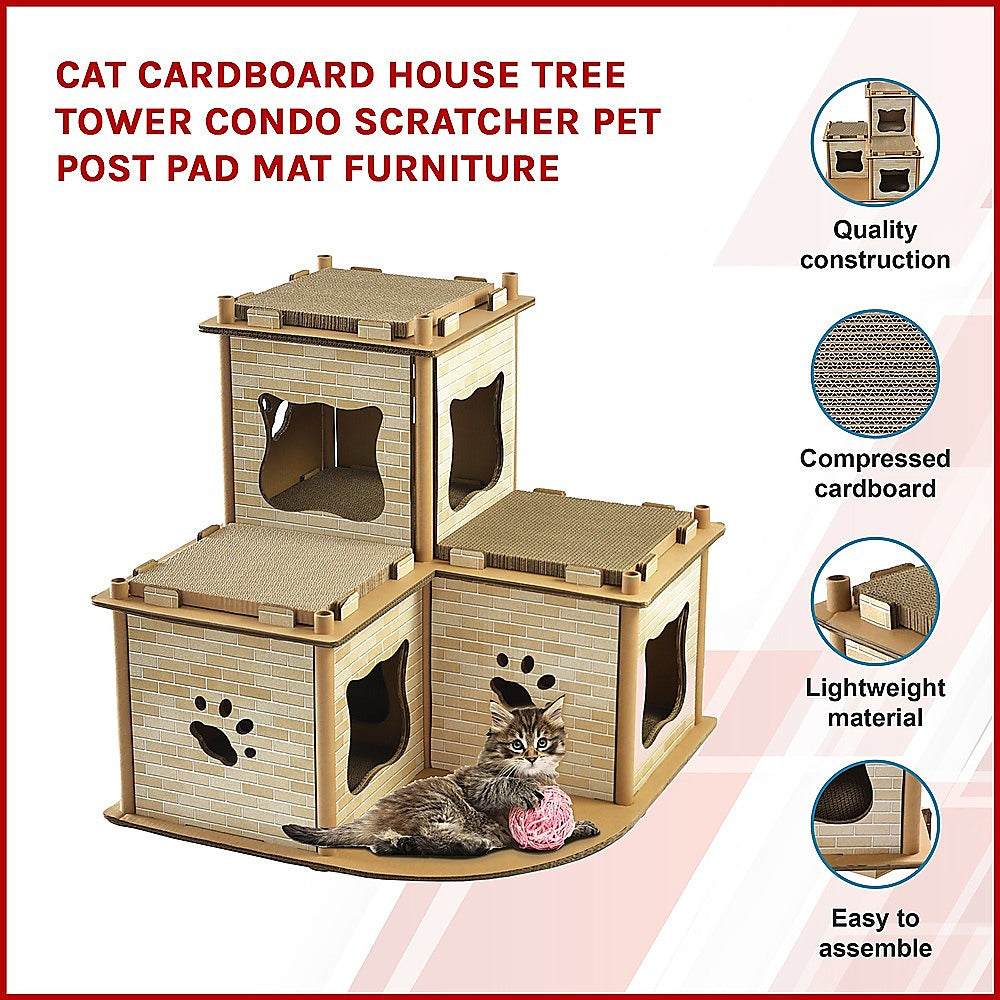 Cardboard Cat House Tree Tower Condo Scratcher - 3