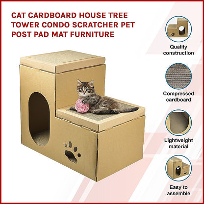 Cardboard Cat House Tree Tower Condo Scratcher - 2