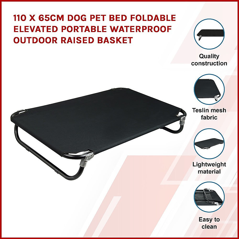 110 x 65cm Foldable Elevated Dog Bed – Waterproof, Portable, Outdoor Raised Pet Basket