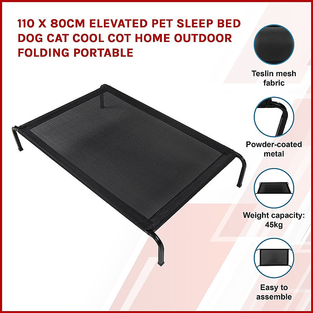 110 x 80cm Elevated Pet Sleep Bed – Cool Cot for Dogs and Cats, Folding Portable Outdoor Bed