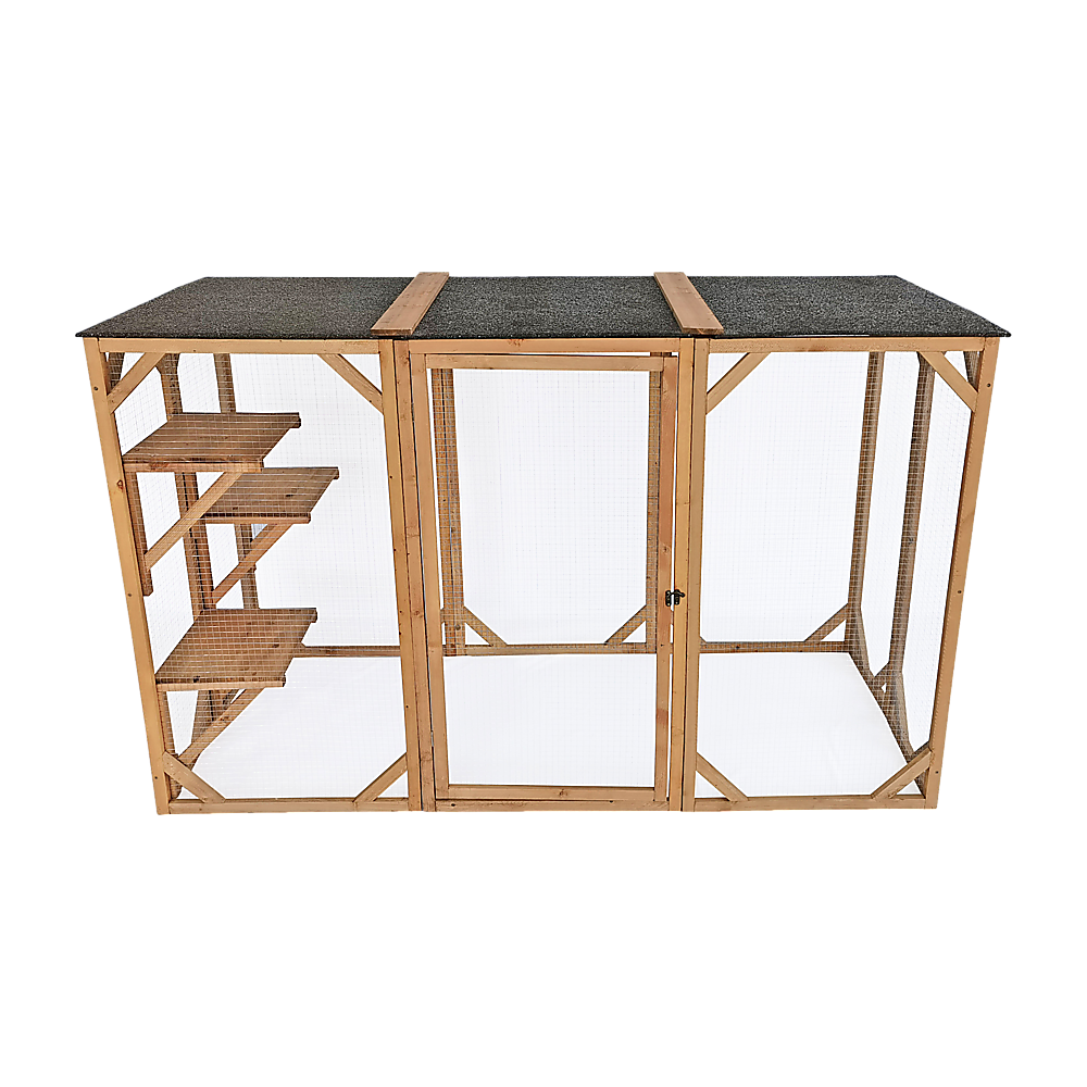 180cm Large Cat Enclosure Wooden Outdoor Cage with 3 Platforms