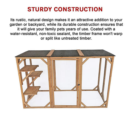 180cm Large Cat Enclosure Wooden Outdoor Cage with 3 Platforms