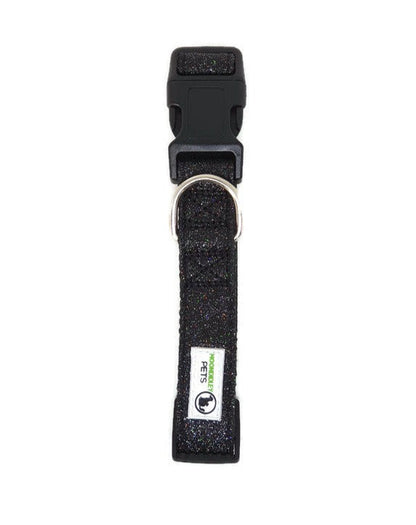 Bling Glitter Overlay Nylon Dog Collar Breakaway Buckle - Moondidley Pets Large Black