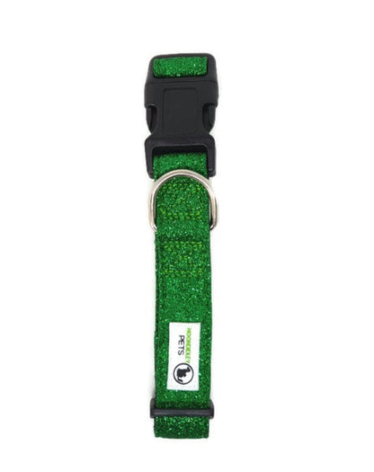 Bling Glitter Overlay Nylon Dog Collar Breakaway Buckle - Moondidley Pets Medium Green