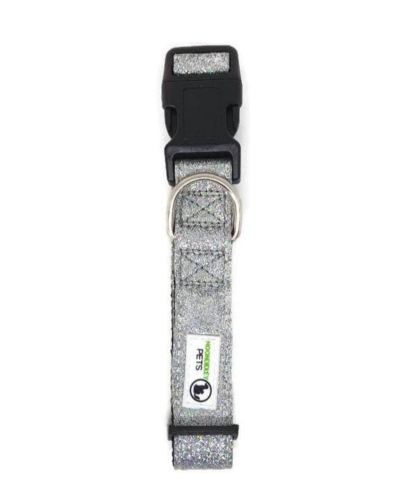 Bling Glitter Overlay Nylon Dog Collar Breakaway Buckle - Moondidley Pets Medium Silver