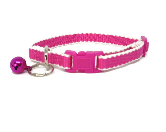 Moondidley Pets Bamboo Fibre Cat Collar – Hypoallergenic, Pink with White Trim, XXS