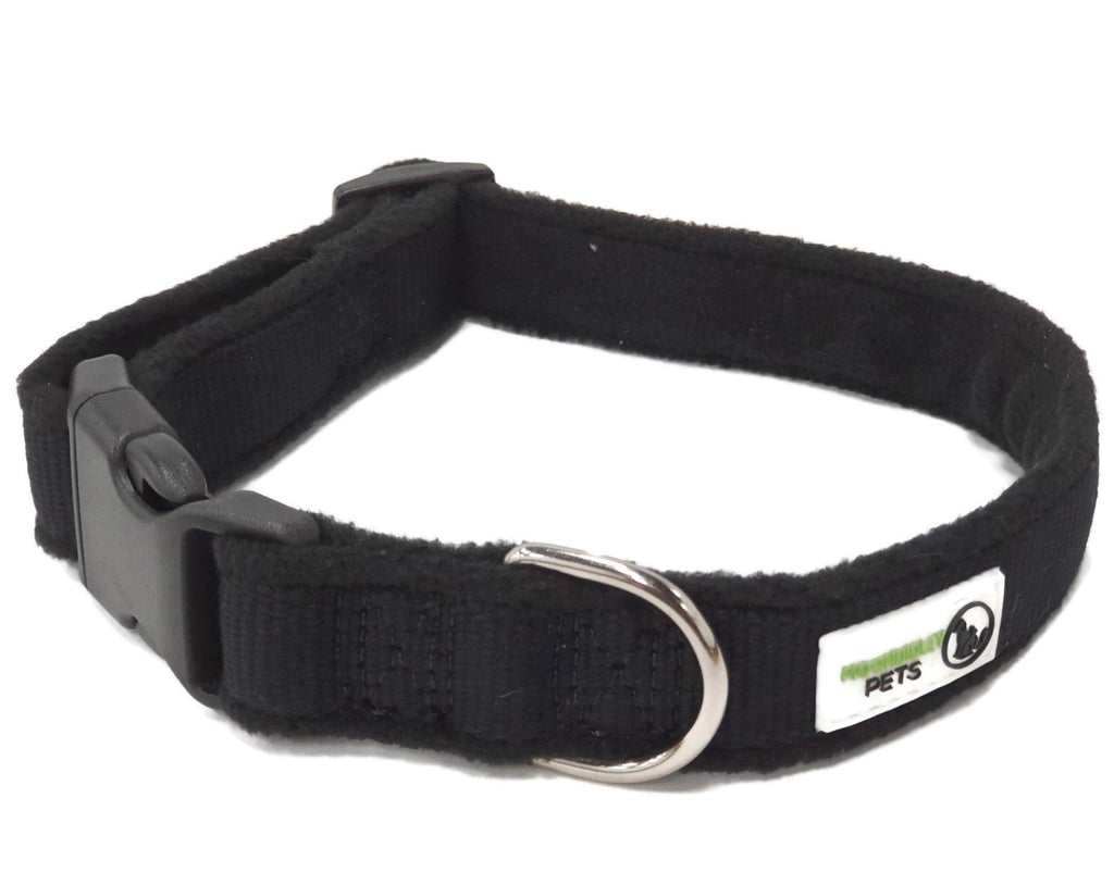 100% Pure Bamboo Fibre w/Fleece Lining Dog Collar Plastic Buckle - Moondidley Pets Large Black