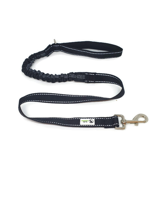 Bungee Dog Lead Nylon w/Reflective Stitching - Moondidley Pets Black