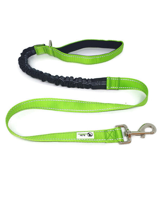 Bungee Dog Lead Nylon w/Reflective Stitching - Moondidley Pets Green