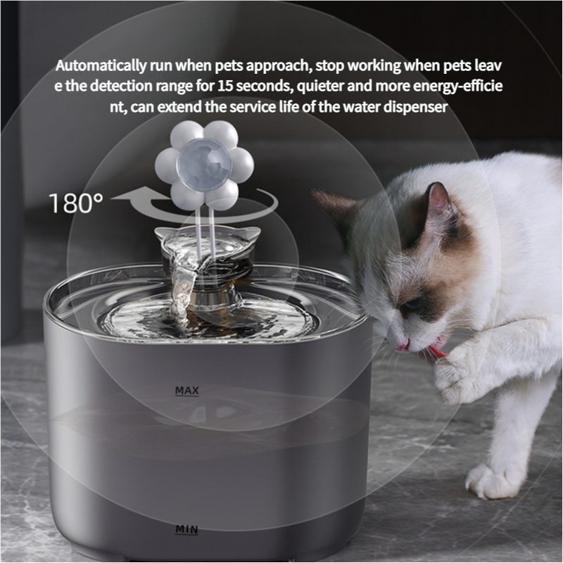 2.2L Intelligent Sensing Pet Water Fountain with Smart Sensor and Filter – Black Design