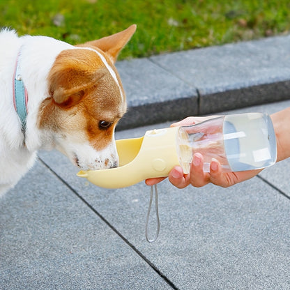 Portable Dog Water Bottle with Bowl Dispenser-500ml Grey Pet Travel Cup, Leak-proof, One-Hand Operation