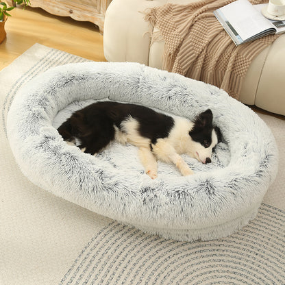 Fluffy Donut-Shaped Pet Bed- Soft, Cozy, and Anti-Anxiety for Dogs and Cats, Machine Washable  Gradient Gray  Size:L 90*65*20cm