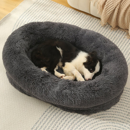 Fluffy Donut-Shaped Pet Bed- Soft, Cozy, and Anti-Anxiety for Dogs and Cats, Machine Washable Dark Gray Size:M 75*55*18cm