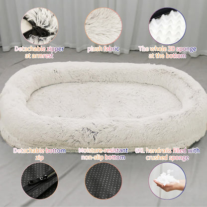 Fluffy Donut-Shaped Pet Bed- Soft, Cozy, and Anti-Anxiety for Dogs and Cats, Machine Washable  Light Gray  Size:M 75*55*18cm