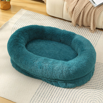 Fluffy Donut-Shaped Pet Bed- Soft, Cozy, and Anti-Anxiety for Dogs and Cats, Machine Washable  cyan blue Size:S 60*15*18cm