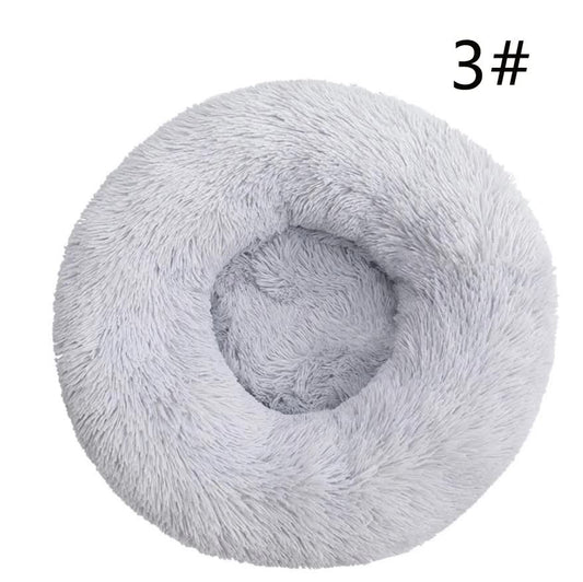 Calming Donut Pet Bed -Soft Faux Fur, Anti-Anxiety Fluffy Round Bed for Cats and Small Dogs (Light Gray)50cm