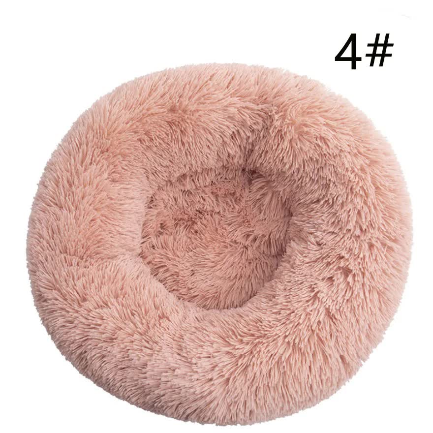 Calming Donut Pet Bed -Soft Faux Fur, Anti-Anxiety Fluffy Round Bed for Cats and Small Dogs (Blush Pink)40cm