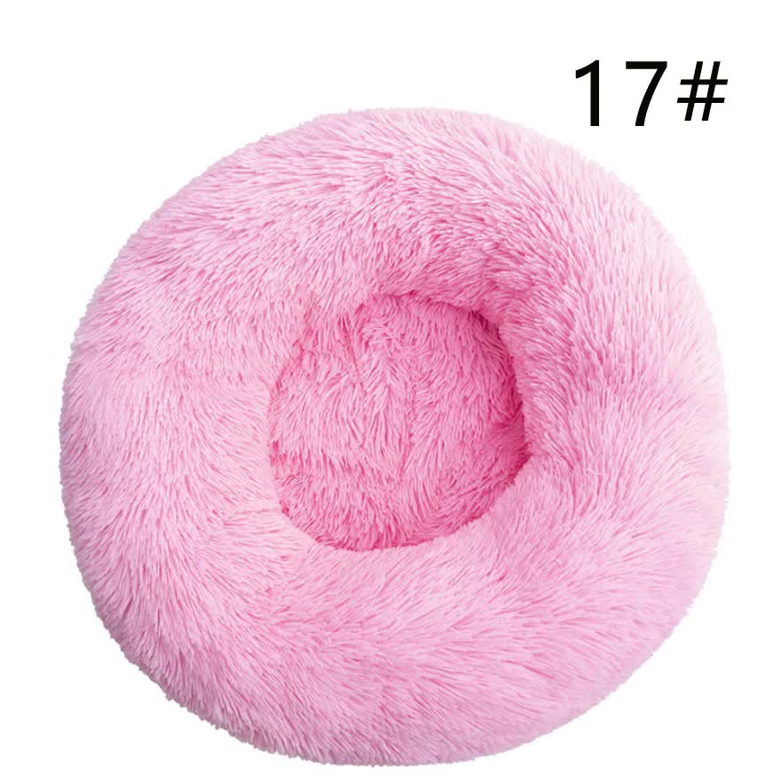 Calming Donut Pet Bed -Soft Faux Fur, Anti-Anxiety Fluffy Round Bed for Cats and Small Dogs (Pink)40cm