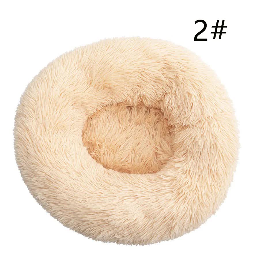 Calming Donut Pet Bed -Soft Faux Fur, Anti-Anxiety Fluffy Round Bed for Cats and Small Dogs (Apricot)50cm