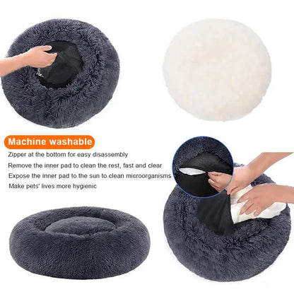 Calming Donut Pet Bed -Soft Faux Fur, Anti-Anxiety Fluffy Round Bed for Cats and Small Dogs (Coffee)40cm