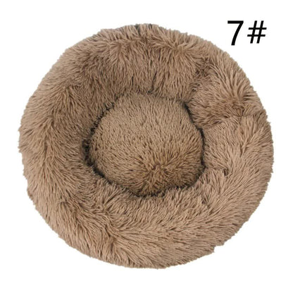 Calming Donut Pet Bed -Soft Faux Fur, Anti-Anxiety Fluffy Round Bed for Cats and Small Dogs (khaki)50cm