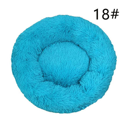 Calming Donut Pet Bed -Soft Faux Fur, Anti-Anxiety Fluffy Round Bed for Cats and Small Dogs (blue)40cm