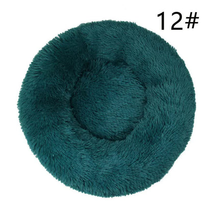 Calming Donut Pet Bed -Soft Faux Fur, Anti-Anxiety Fluffy Round Bed for Cats and Small Dogs (cyan blue)50cm