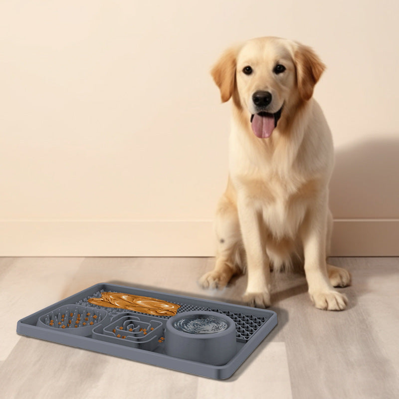 Multi-Functional Slow Feeder Mat for Dogs- Anti-Slip Lick Pad with Multiple Textures Rectangle 2PCS (Blue & Grey)