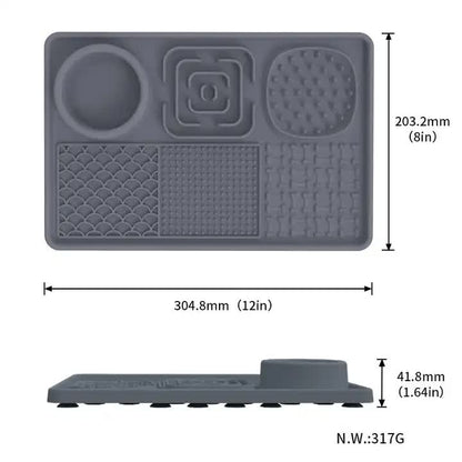 Multi-Functional Slow Feeder Mat for Dogs- Anti-Slip Lick Pad with Multiple Textures Rectangle 2PCS (Black & Grey)