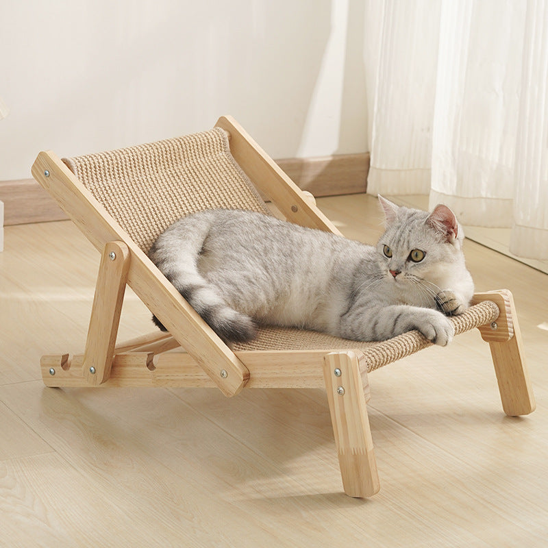 Adjustable Wooden Cat Lounge Chair - Comfortable Woven Hammock for Cats