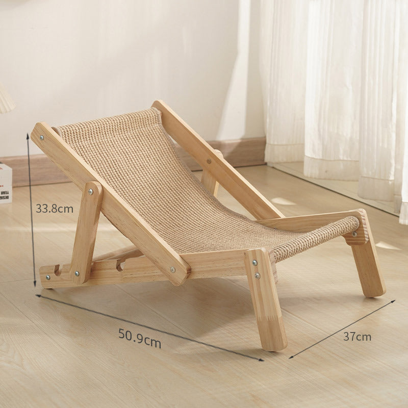 Adjustable Wooden Cat Lounge Chair - Comfortable Woven Hammock for Cats