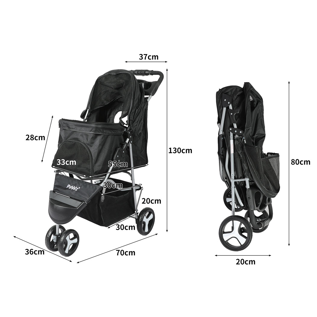 PaWz Large Pet Stroller Dog Cat Carrier Black-1826138199269969922