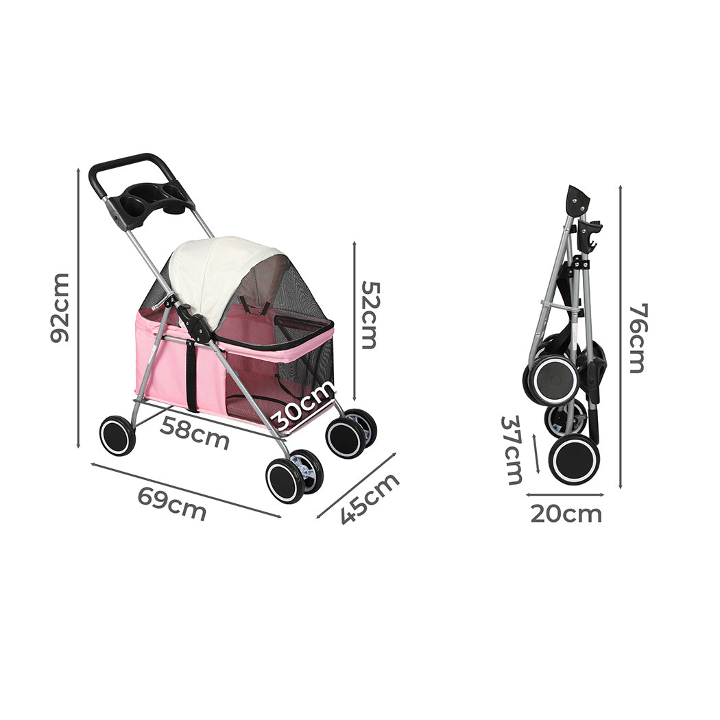 PaWz Pet Stroller Dog Cat Carrier Foldable Pink-1829372167033327618