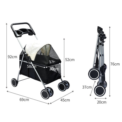 PaWz Large Pet Stroller Dog Cat Carrier Black-1829372166886526978